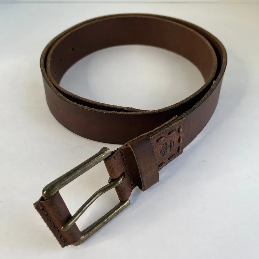 Timberland Men's 40 Genuine Leather Jeans Belt Brass Buckle Brown 1.5